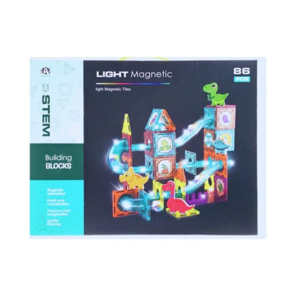 Light Magnetic 86 Pieces Dinosaur-Theme Trackball Magnetic Building Blocks, (Glow in the Dark)