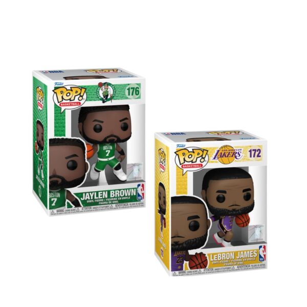 Funko Pop! Basketball: NBA – Jaylen Brown and LeBron James Pointing (Purple Jersey) Bundle