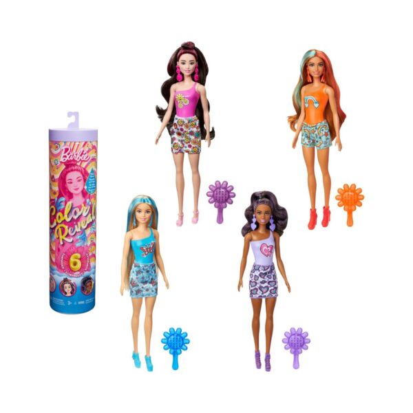 Barbie Color Reveal Rainbow-Inspired Series Doll & Accessories with 6 Surprises, Color-Change Assortment