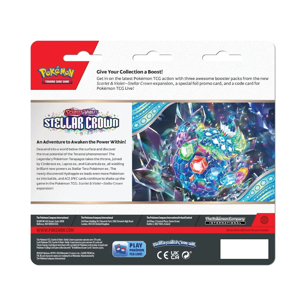 Pokemon TCG: Scarlet & Violet Stellar Crown (SV07) 3 Pack Blister EN (24/C) 190-85907 - Image 3