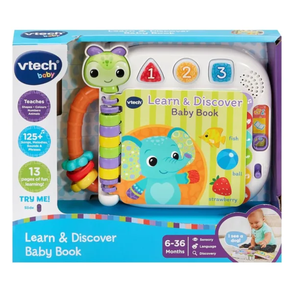 Vtech Learn and Discover Baby Book, Interactive Book with 3 Modes and 13 Wipe-Clean Pages, 574203