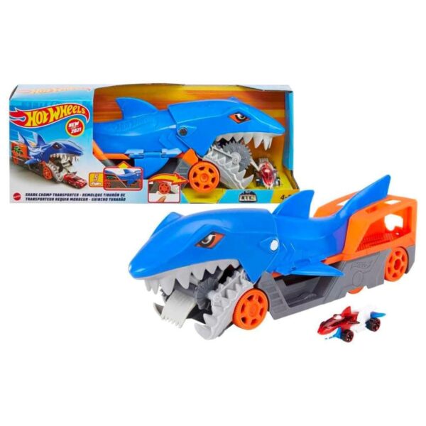 Hot Wheels Shark Chomp Transporter Playset with One 1:64 Scale Car - GVG36