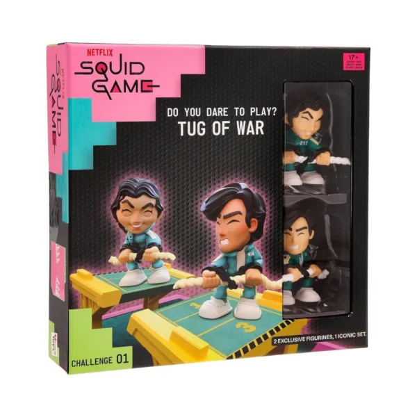 Squid Game Challenge Tug of War Game from the Netflix Series, Challenges to Play and Display, Includes Mini Set and Figures, Game for Adults