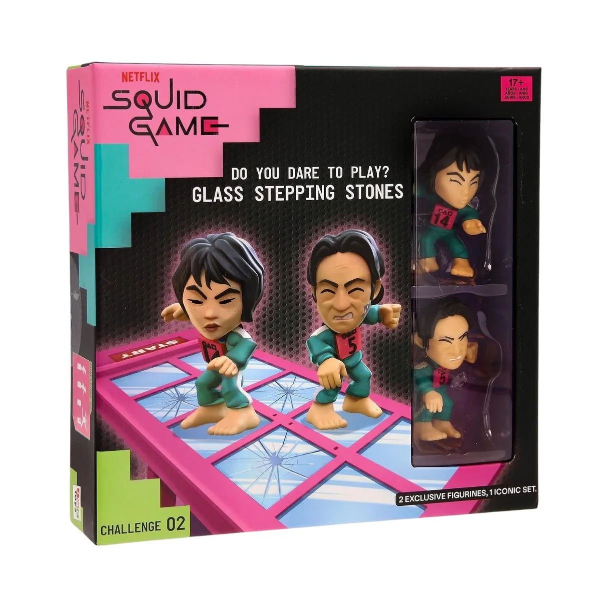 Squid Game Challenge Glass Tile Game from the Netflix Series, Challenges to Play and Display, Includes Mini Set and Figures, Game for Adults