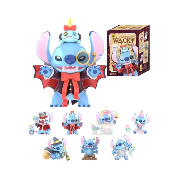 Disney Stitch's Wacky Diary 2.0 Series figures displayed, showcasing colorful characters and playful designs.