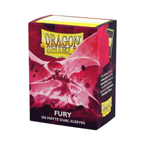 Dragon Shield Standard Sleeves in Dual Matte finish, 100 count, featuring a vibrant Fury design for card protection