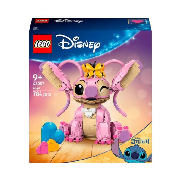 LEGO Disney Stitch as an angel, featuring wings and a halo, with a playful expression and vibrant colors