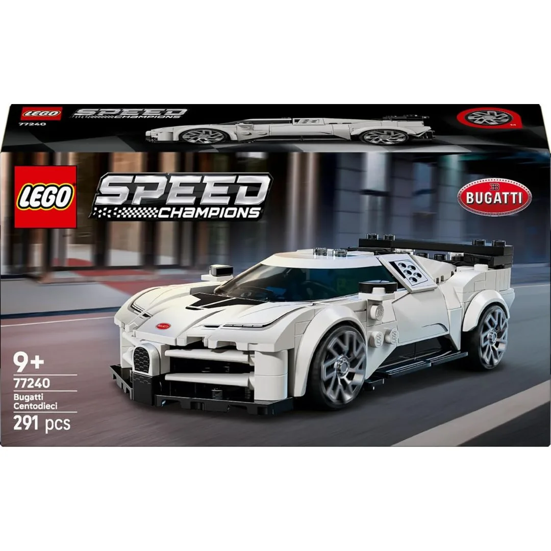 LEGO Speed Champions Bugatti Centodieci hyper sports car model, showcasing sleek design and vibrant colors