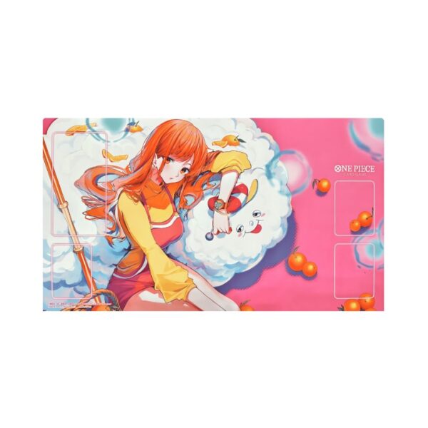 One Piece playmat featuring Nami and Zeus, designed for Bandai Card Games Fest 24-25 Edition.