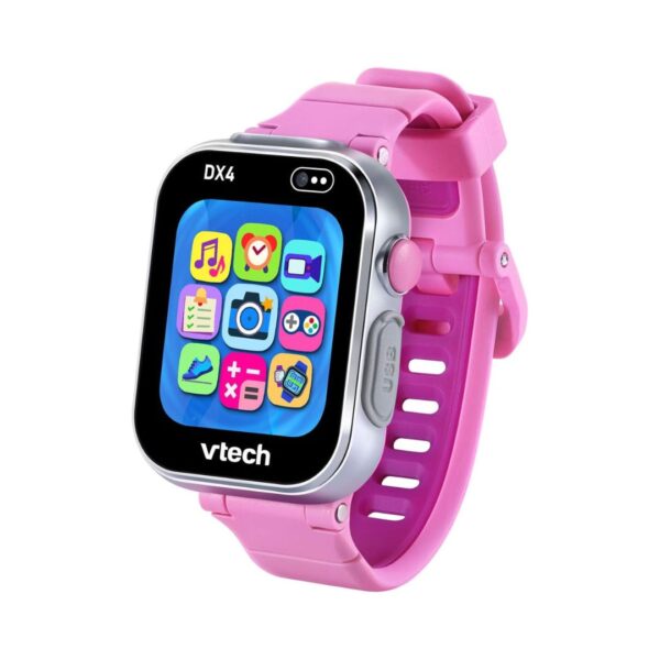 Pink VTech KidiZoom DX4 smartwatch designed for kids, featuring a colorful display and various interactive functions