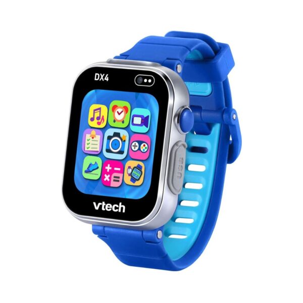 VTech KidiZoom Smartwatch DX4 in blue, featuring a colorful touchscreen and fun interactive games for kids