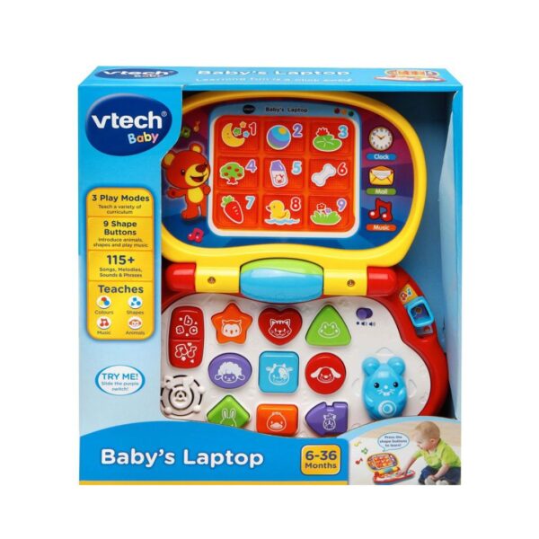 Vtech Baby Laptop featuring colorful buttons and a screen, designed for early learning and interactive play for infants