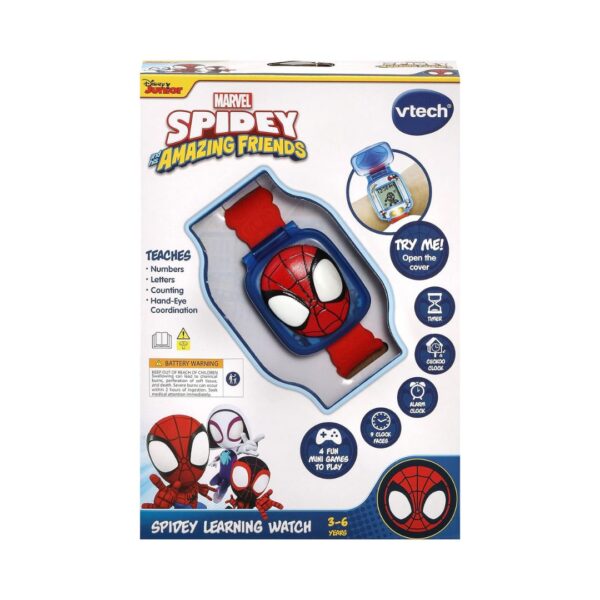 Vtech Spidey and His Amazing Friends Learning Watch featuring colorful characters and interactive buttons for educational play