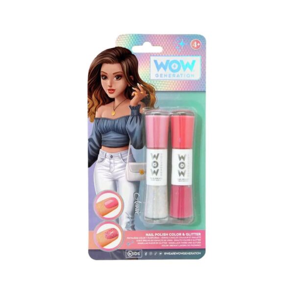 Assorted Wow Generation Colour and Glitter Nail Polish bottles in vibrant colors, showcasing a variety of finishes and textures