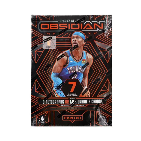 2024-25 Panini Obsidian Basketball Hobby Box featuring sleek design and vibrant graphics, showcasing basketball cards inside