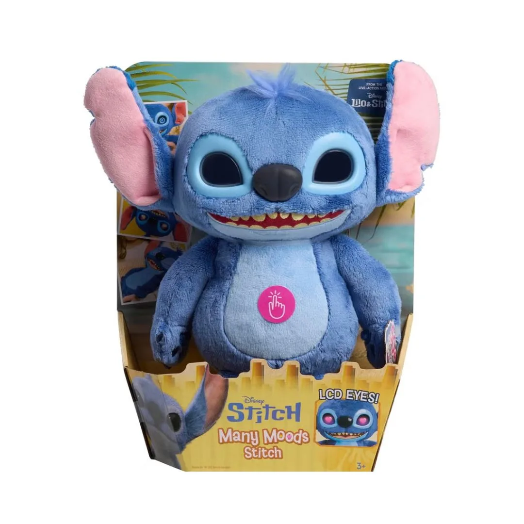 Interactive plush toys featuring Disney's Stitch in various moods, showcasing his playful and expressive character