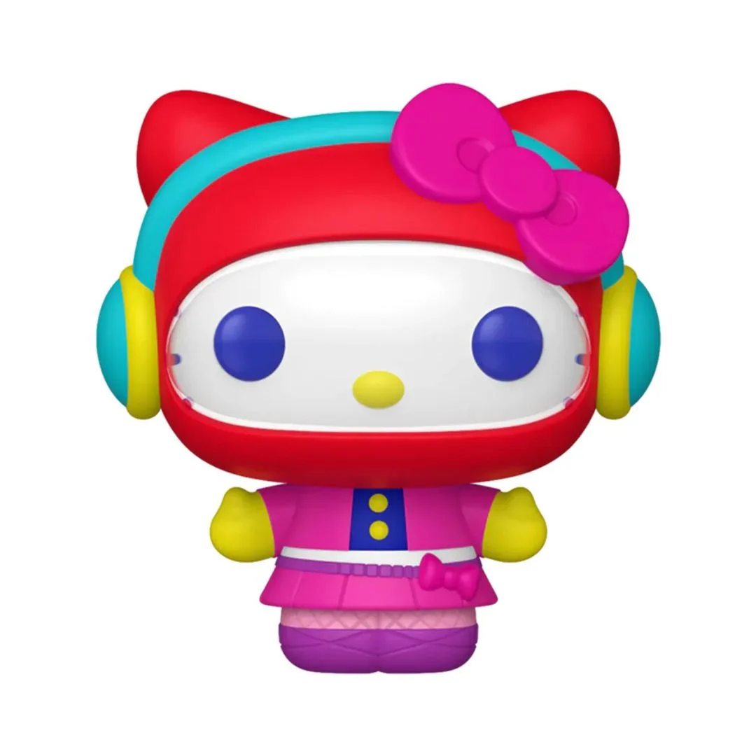 A Funko Pop! figure of Hello Kitty in an arcade setting, featuring vibrant colors and a playful design