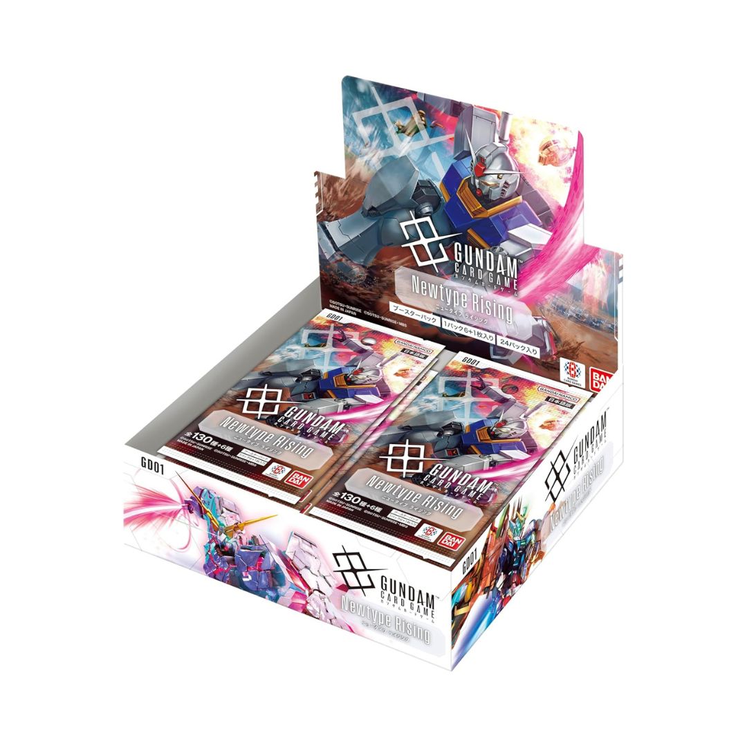 Gundam Card Game Booster Pack Newtype Rising Booster Box Japanese, GD01 Gundam Card Game Newtype Rising Booster Box, Japanese edition, featuring GD01 series artwork and branding.