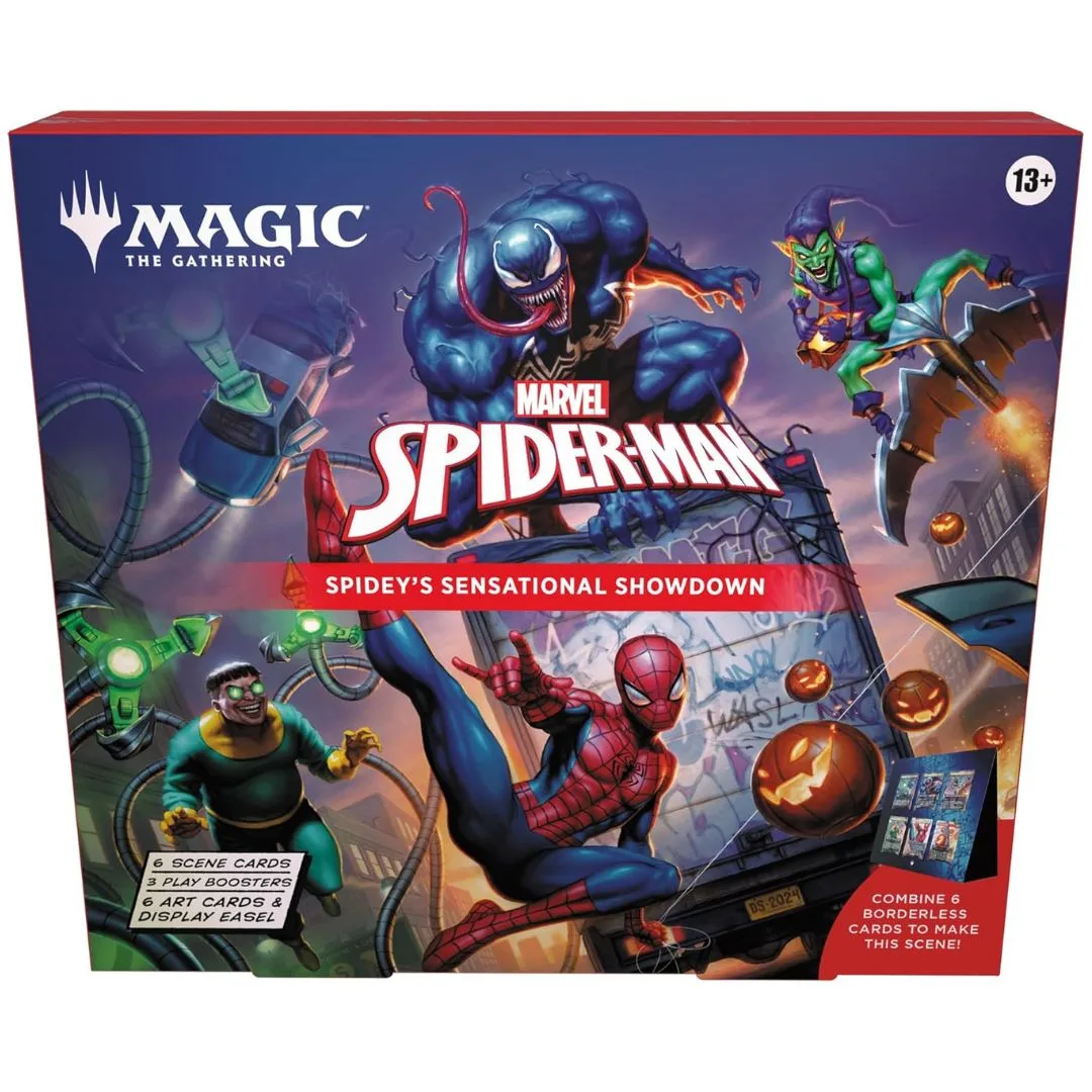 Four scene boxes from Marvel's Spider-Man, showcasing iconic moments and characters from the game