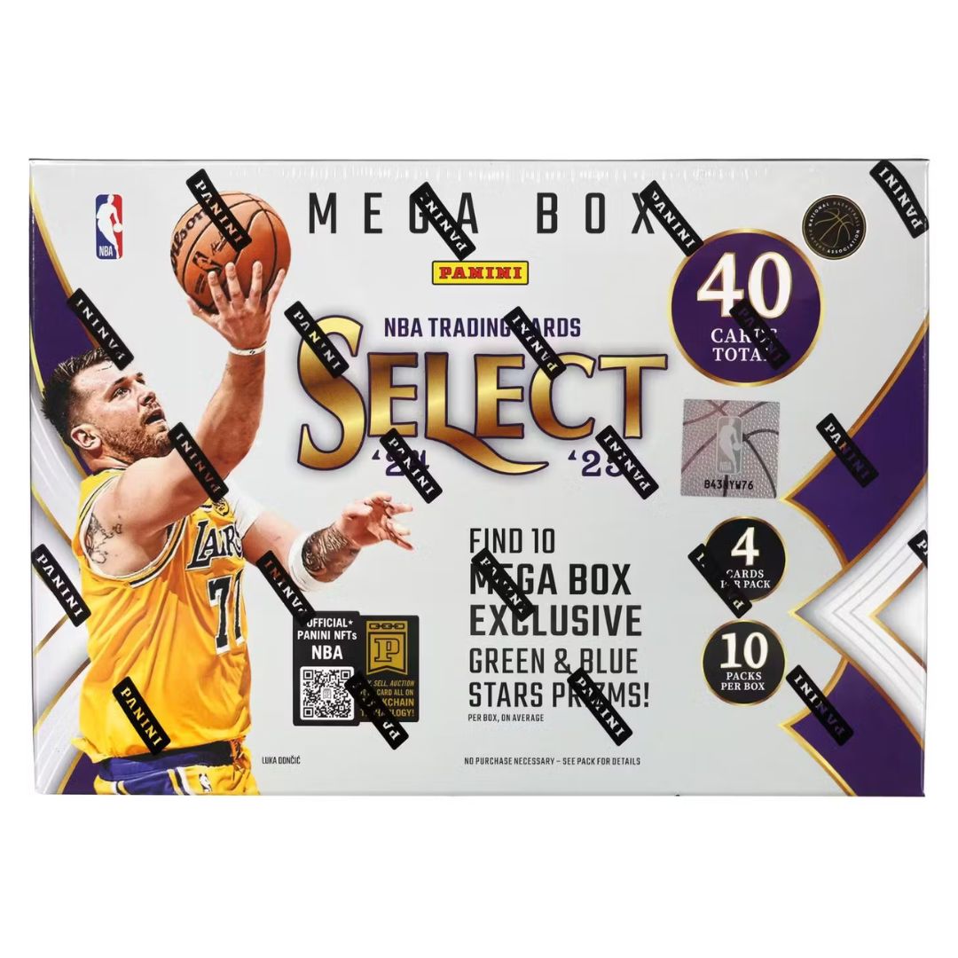 Panini 2024-25 Select Basketball Hobby Mega, 18082 Panini 2024-25 Select Basketball Hobby Mega box featuring collectible trading cards for basketball enthusiasts