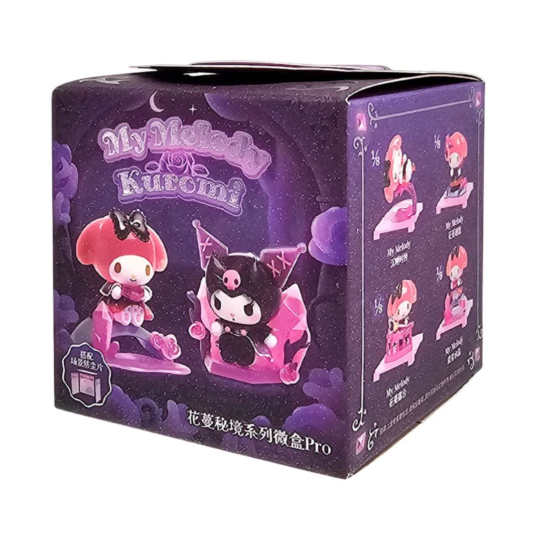 Mini blind box featuring Sanrio characters My Melody and Kuromi in a floral design from the Secret Realm Series