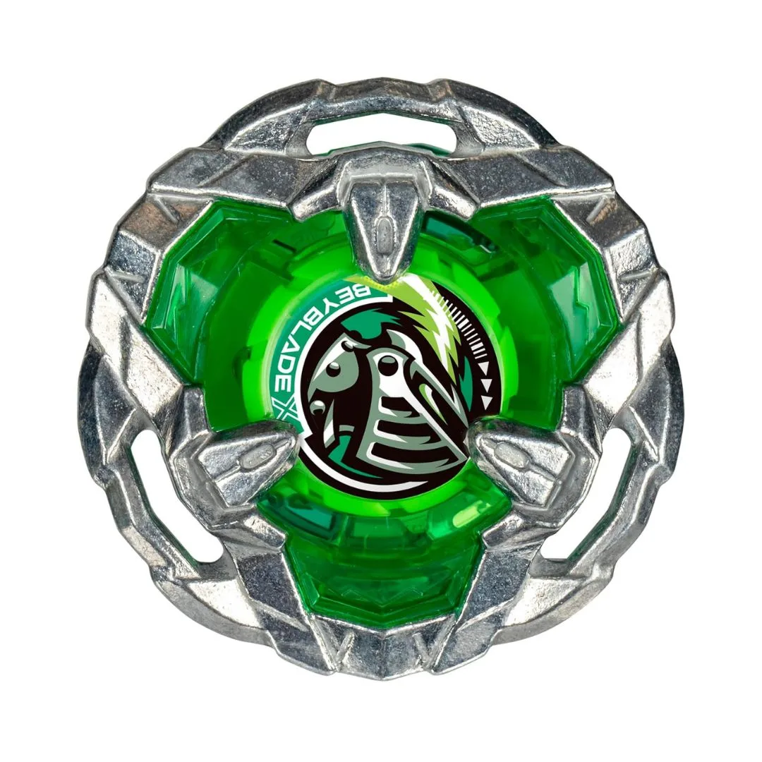 Beyblade X Launcher featuring Helm Knight 3-80N, showcasing a dynamic design for competitive spinning battles
