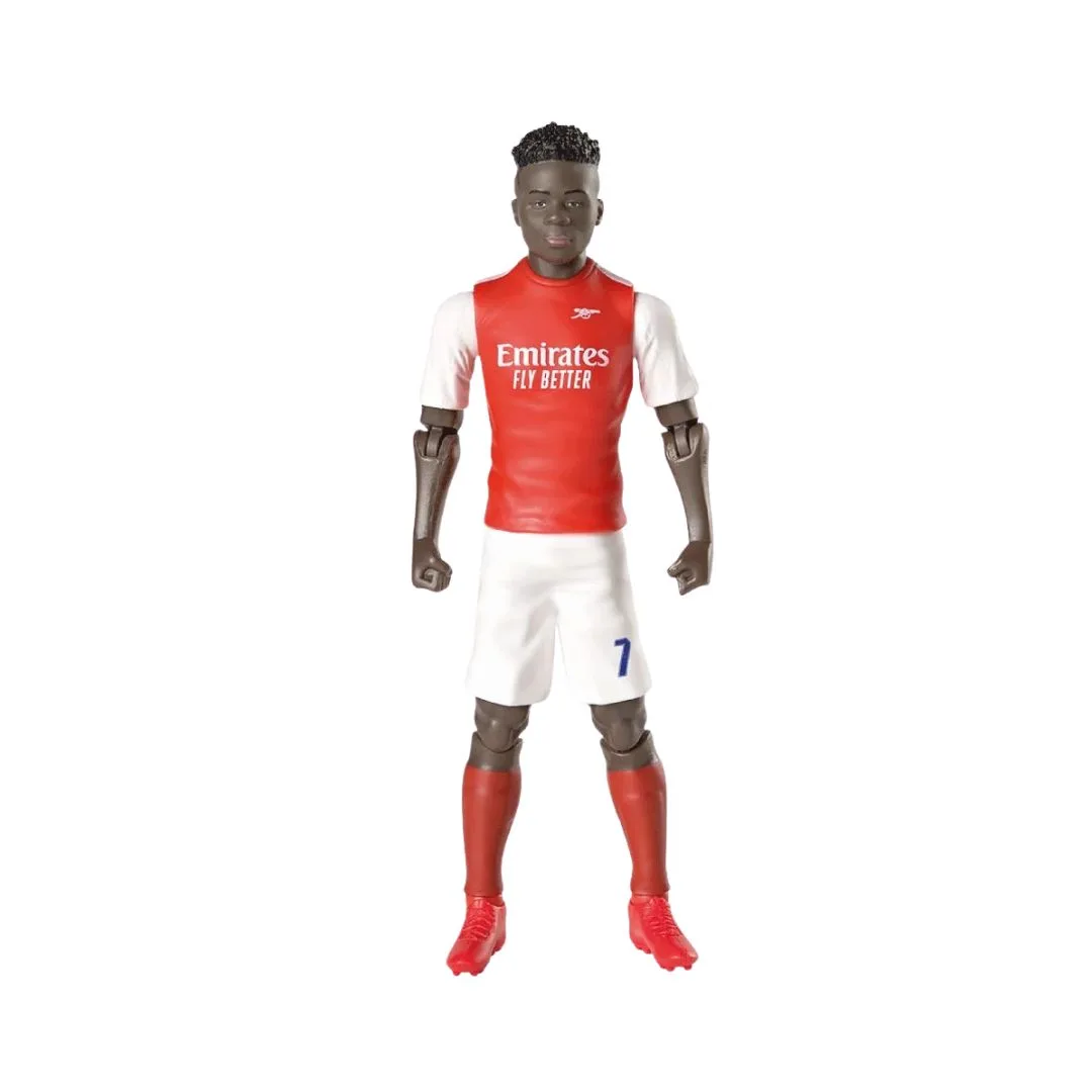 Arsenal football action figure of player Bukayo Saka in a dynamic pose, wearing the team's red and white kit