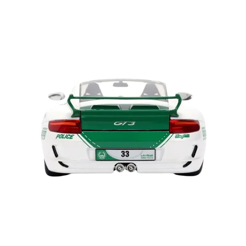 Jada Dubai Police Porsche 911 GT3 model car in 1:24 scale, showcasing detailed police livery and sleek design