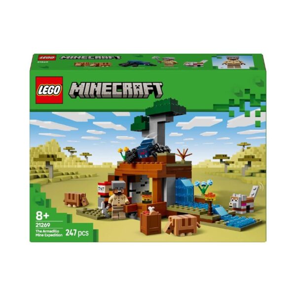 LEGO Minecraft set 21269 features an armadillo, mine, and characters for an adventurous building experience