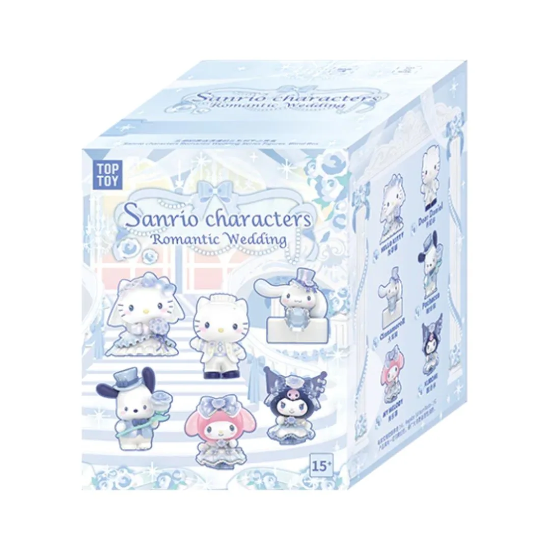 A collection of Sanrio characters in wedding attire, featured in a romantic blind box series for collectors
