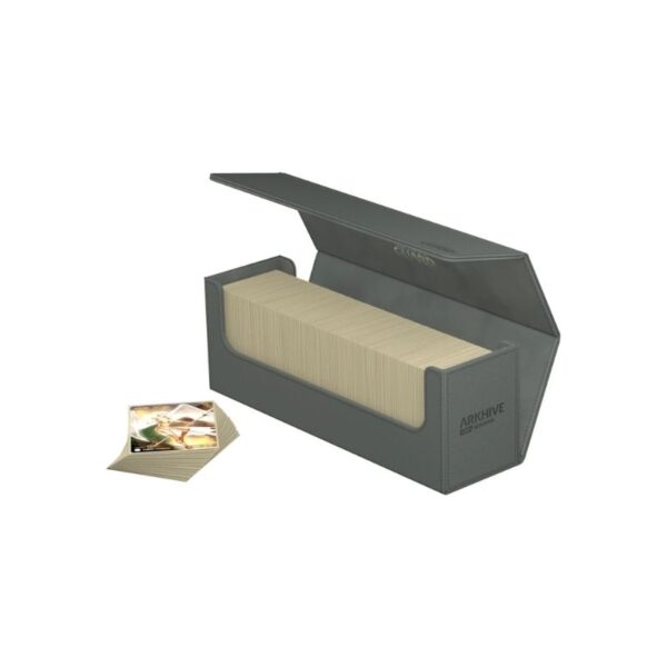 High-capacity Ultimate Guard Arkhive 400+ XenoSkin storage box for trading cards, featuring a rugged exterior and microfiber lining.