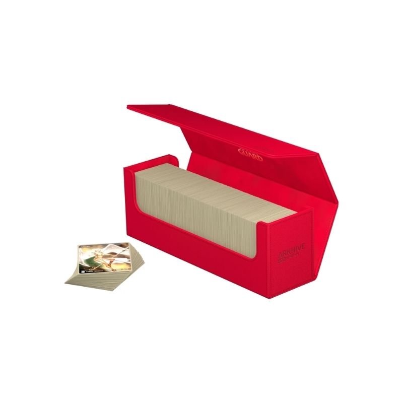 Ultimate Guard Arkhive 400+ Xenoskin – Red High-capacity Ultimate Guard Arkhive 400+ XenoSkin storage box for trading cards, featuring a rugged exterior and microfiber lining.