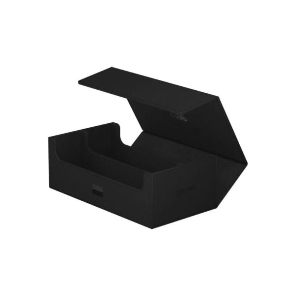 Premium black storage case for trading cards, featuring XenoSkin exterior, microfiber lining, and secure magnetic closure.