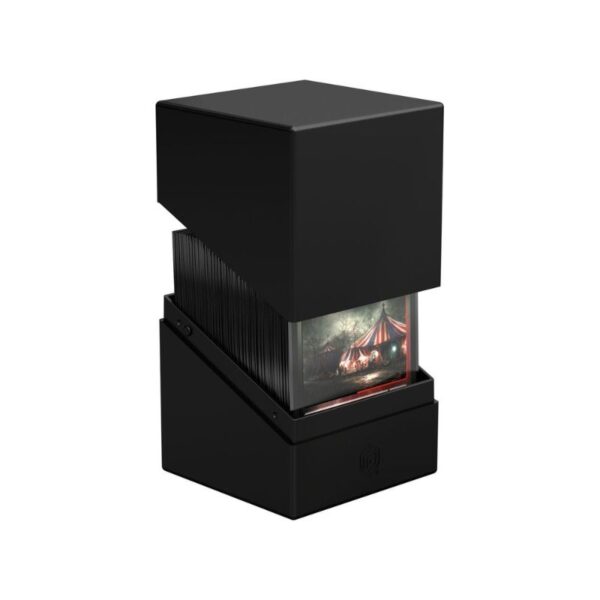 Solid black Ultimate Guard Boulder 100 storage box for card games, featuring a durable design and secure closure