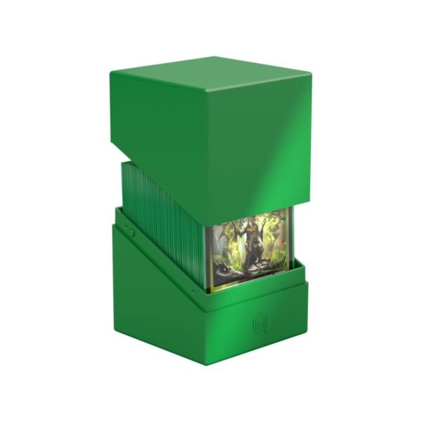 Solid green Ultimate Guard Boulder 100+ storage box for card protection and organization