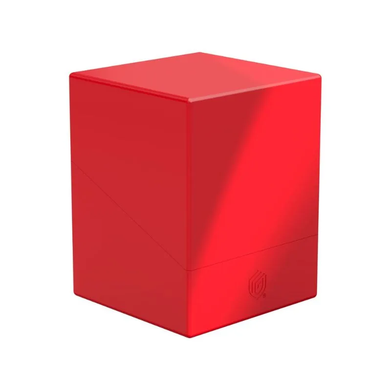 Solid red Ultimate Guard Boulder 100+ storage box for card protection and organization.