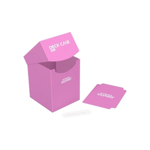 Pink Ultimate Guard Deck Case 100+ for collectible cards, made of durable polypropylene for secure storage and protection.