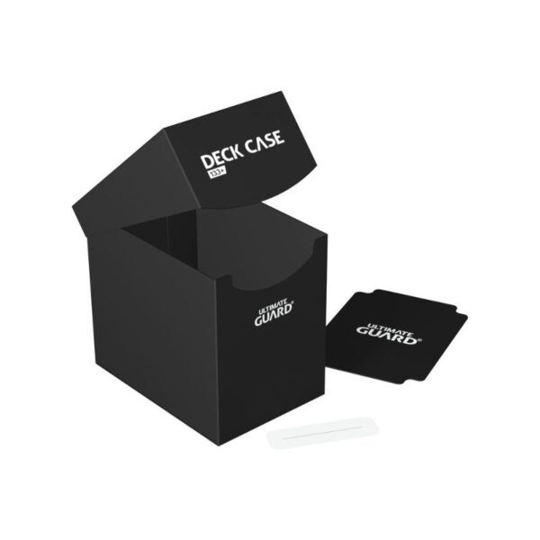 Black Ultimate Guard Deck Case designed to hold over 133 cards, featuring a sleek and durable exterior