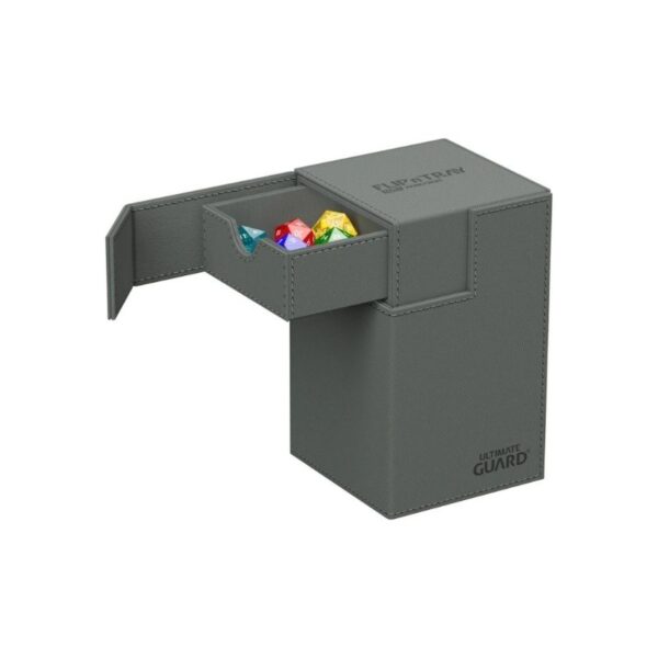 Ultimate Guard Flip’n’Tray 100+ in Xenoskin Grey, designed for card storage and organization, featuring a sleek, durable exterior