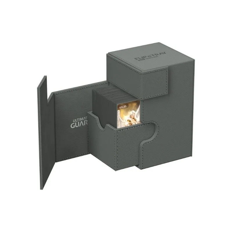 Ultimate Guard Flip’n’Tray 100+ in Xenoskin Grey, designed for card storage and organization, featuring a sleek, durable exterior