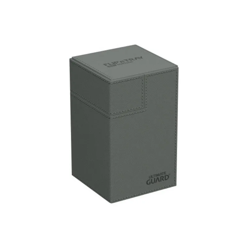 Ultimate Guard Flip’n’Tray 100+ in Xenoskin Grey, designed for card storage and organization, featuring a sleek, durable exterior