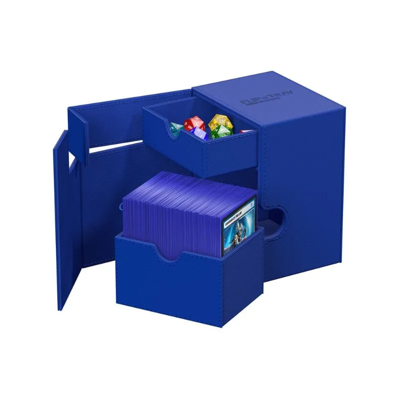 Ultimate Guard Flip'n'Tray 133+ in Xenoskin Blue, designed for card storage and protection with a sleek, modern look