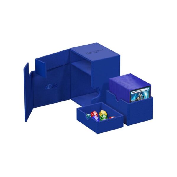 Ultimate Guard Flip'n'Tray 133+ in Xenoskin Blue, designed for card storage and protection with a sleek, modern look