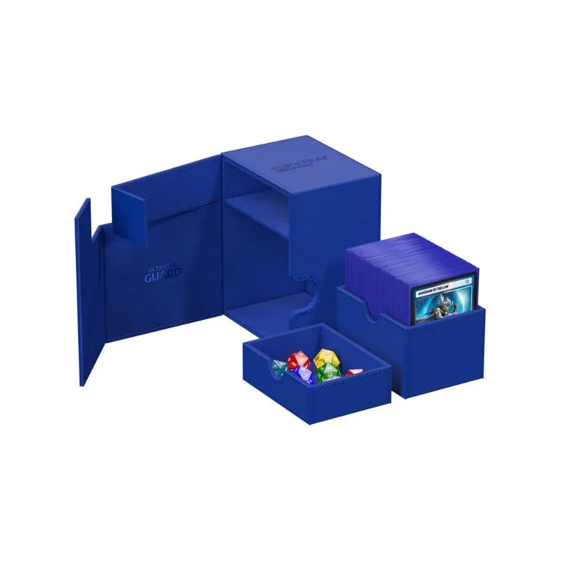 Ultimate Guard Flip'n'Tray 133+ in Xenoskin Blue, designed for card storage and protection with a sleek, modern look