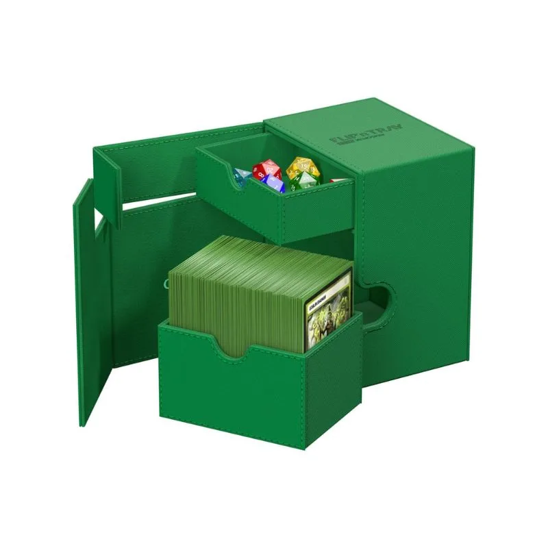 Ultimate Guard Flip'n'Tray 133+ in Xenoskin Green, designed for card storage and protection with a sleek, modern look