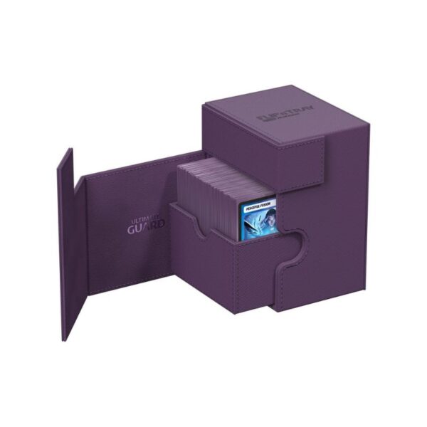 Ultimate Guard Flip'n'Tray 133+ in Xenoskin Purple, designed for card storage and protection with a sleek finish