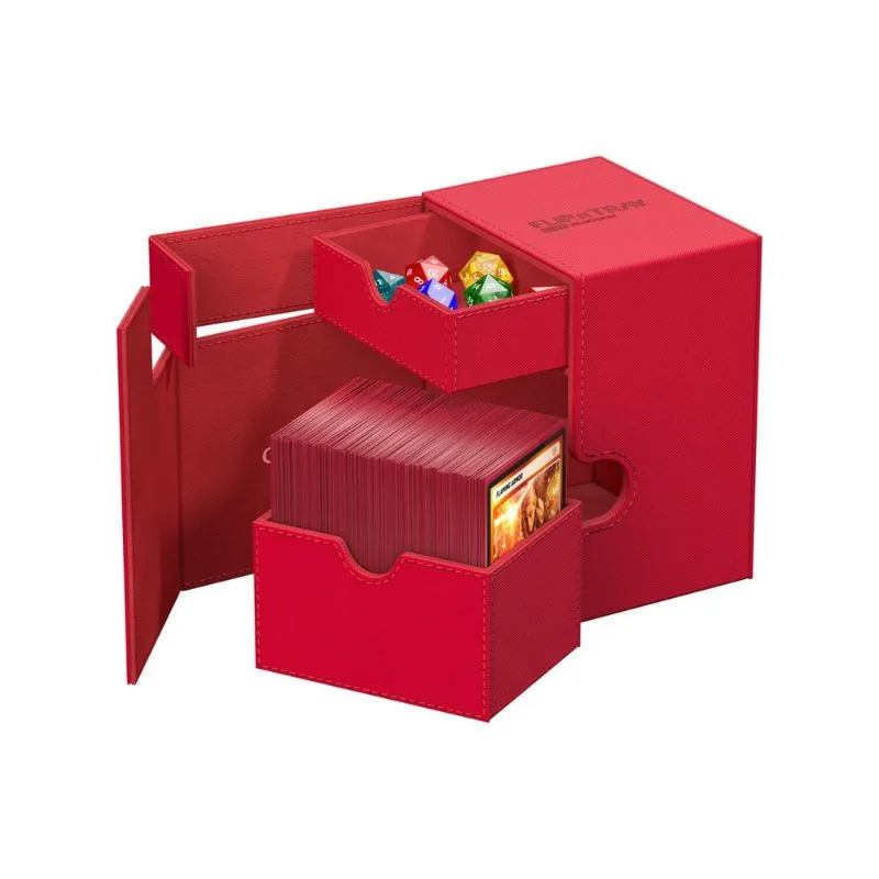 Ultimate Guard Flip'n'Tray 133+ in red Xenoskin, designed for card storage and protection