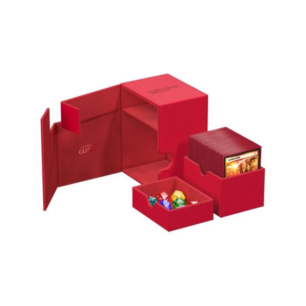 Ultimate Guard Flip'n'Tray 133+ in red Xenoskin, designed for card storage and protection