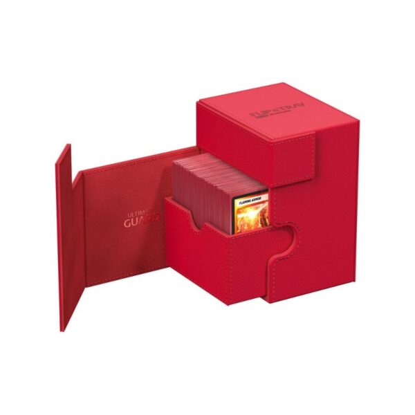 Ultimate Guard Flip'n'Tray 133+ in red Xenoskin, designed for card storage and protection
