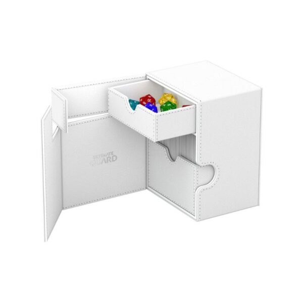 Ultimate Guard Flip'n'Tray 133+ in Xenoskin White, designed for card storage and protection with a sleek, modern look